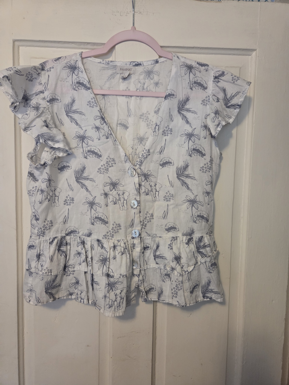Passport White Blouse with Navy Botanical Print
